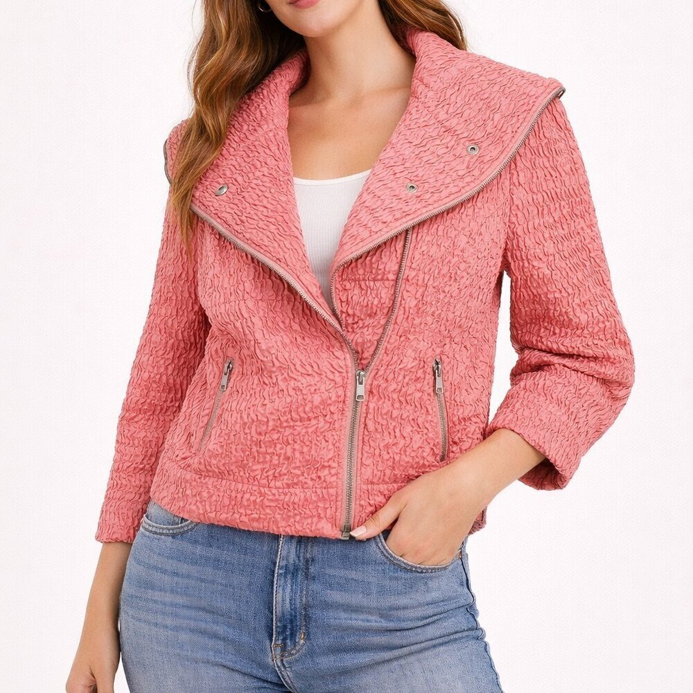 Samuel Dong Crinkled Coral Bomber Jacket Sz M